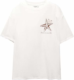 Pull&Bear Tričko  nebielená / gaštanová / biela