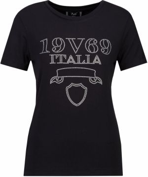 19V69 ITALIA Tričko 'Bella Stones'  striebornosivá / čierna