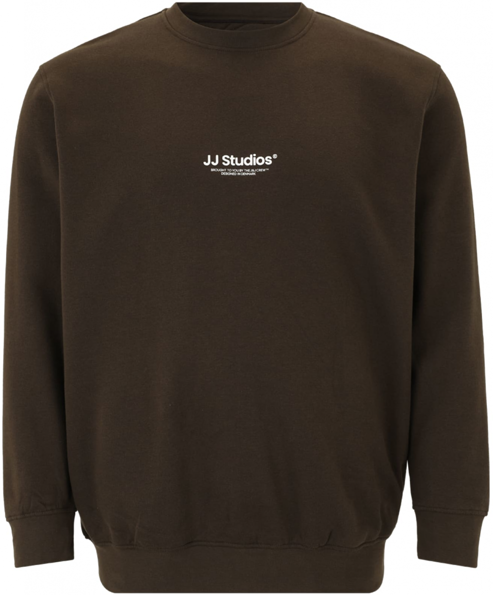Jack & Jones Plus Mikina 'JJESOHO'  hnedá / biela