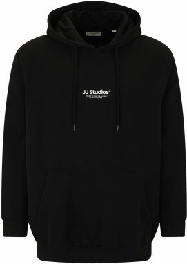 Jack & Jones Plus Mikina 'JJESOHO'  čierna / biela