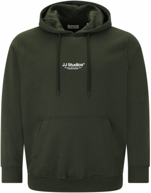 Jack & Jones Plus Mikina 'JJESOHO'  tmavozelená / biela