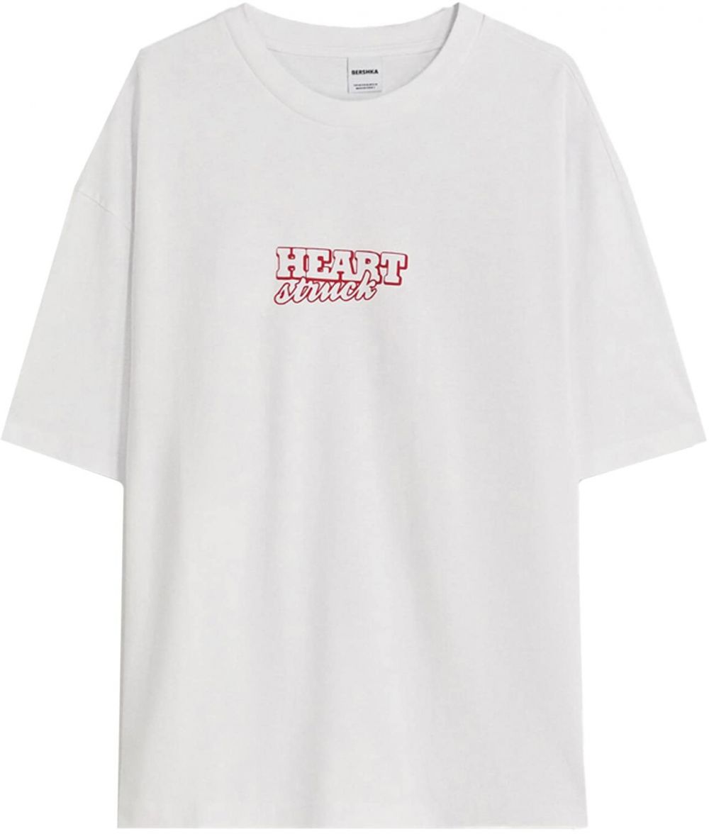 Bershka Tričko  červená / biela