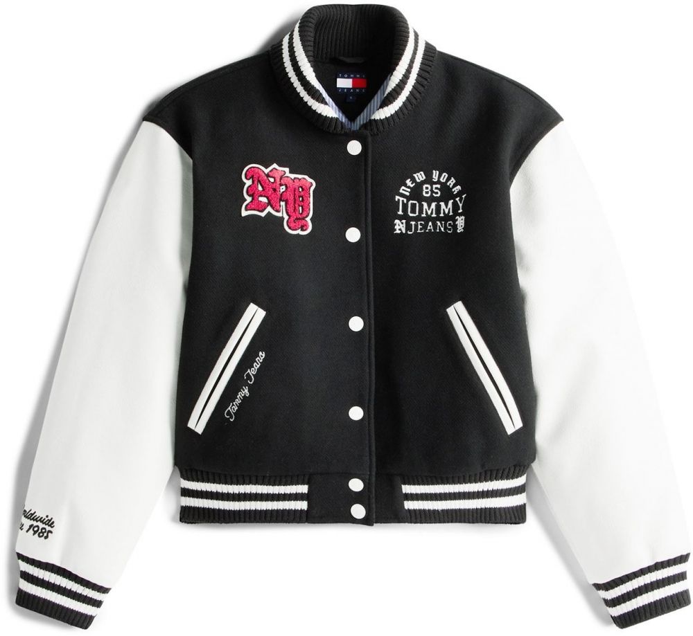 Tommy Jeans Prechodná bunda  červená / čierna / biela