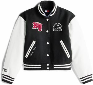 Tommy Jeans Prechodná bunda  červená / čierna / biela
