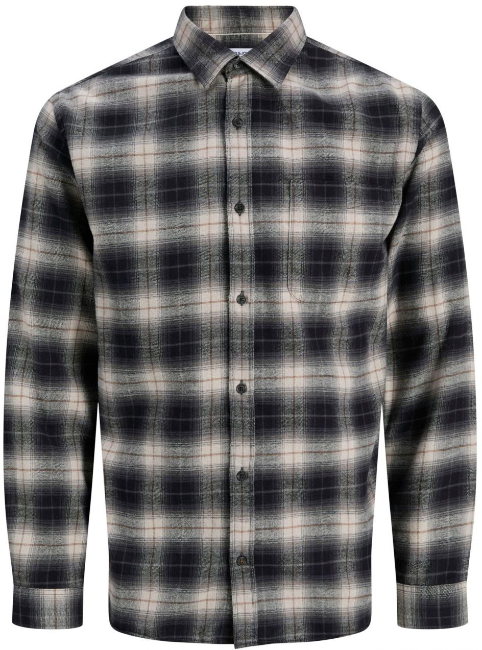 JACK & JONES Košeľa 'JJJames'  hnedá / tmavošedá / sivobéžová / tmavosivá