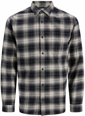 JACK & JONES Košeľa 'JJJames'  hnedá / tmavošedá / sivobéžová / tmavosivá