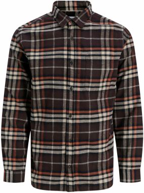 JACK & JONES Košeľa 'JJJames'  nebielená / tmavohnedá / hrdzavo červená / čierna