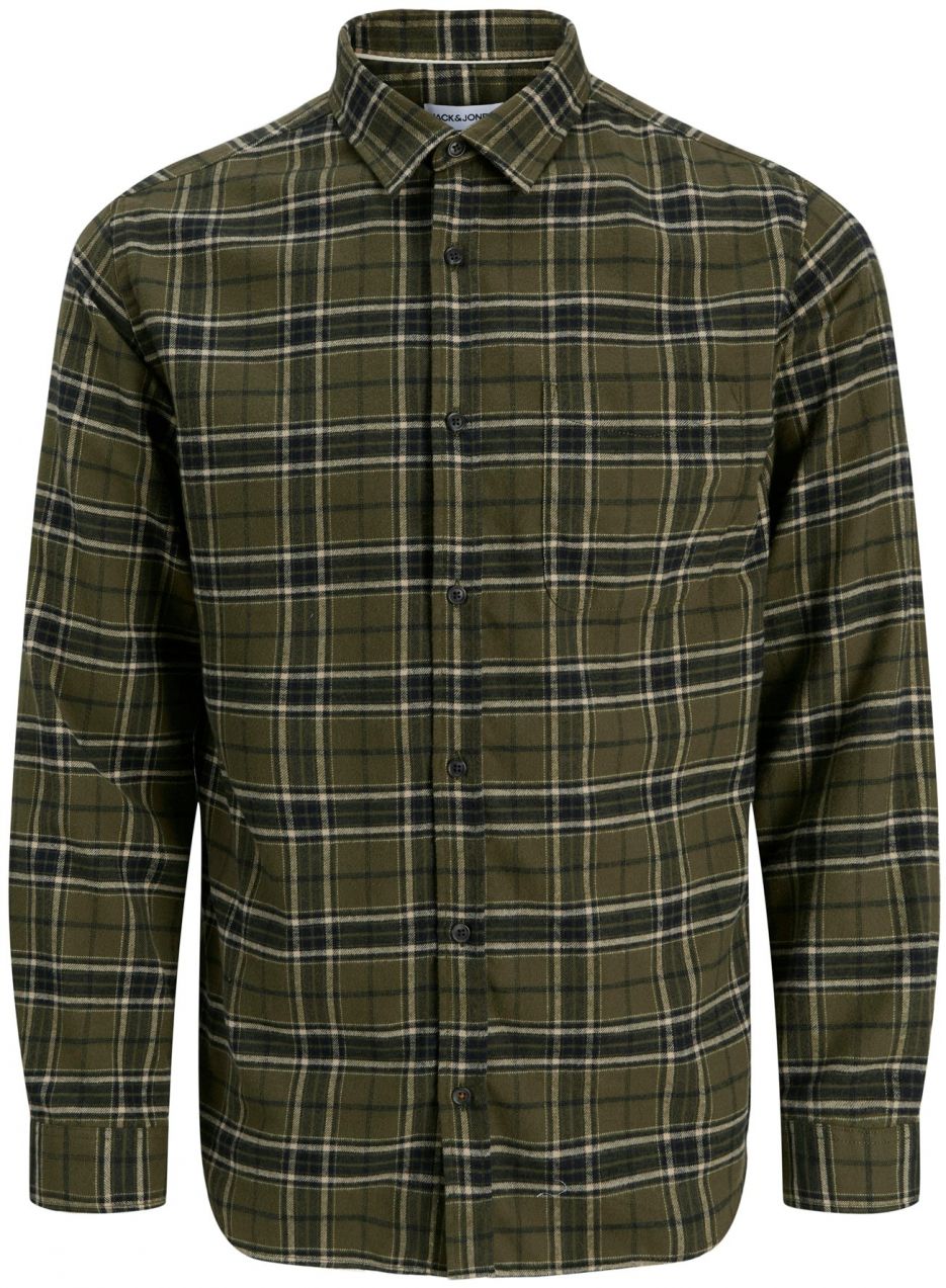 JACK & JONES Košeľa 'JJJames'  tmavozelená / čierna / biela