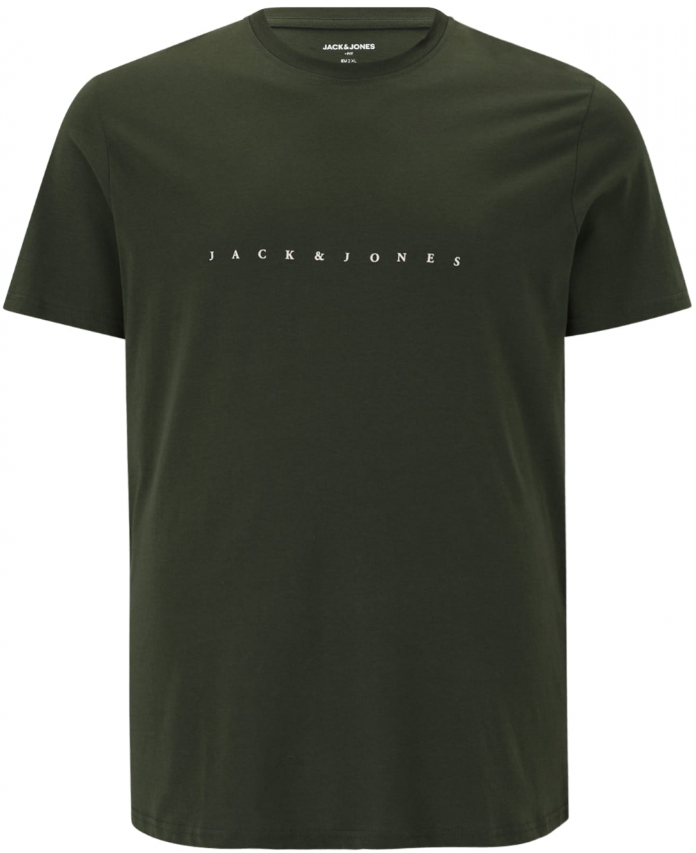 Jack & Jones Plus Tričko 'JJESTAR'  tmavozelená / biela