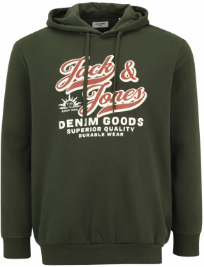 Jack & Jones Plus Mikina  koňaková / tmavozelená / biela