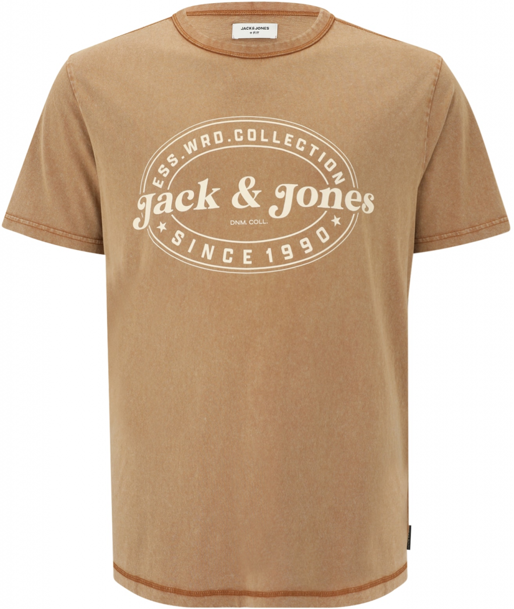 JACK & JONES Tričko 'JJEDOVER'  nebielená / svetlohnedá