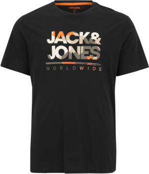 Jack & Jones Plus Tričko 'JJLUKE'  tmavošedá / oranžová / čierna / biela