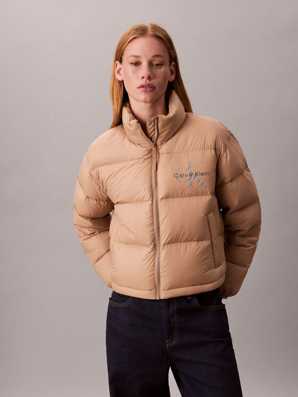 Calvin Klein Jeans Prechodná bunda  kapučíno / čierna / strieborná
