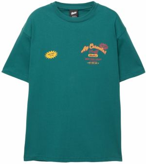 Pull&Bear Tričko 'AY CARMELA'  tmavožltá / smaragdová / vínovo červená / biela