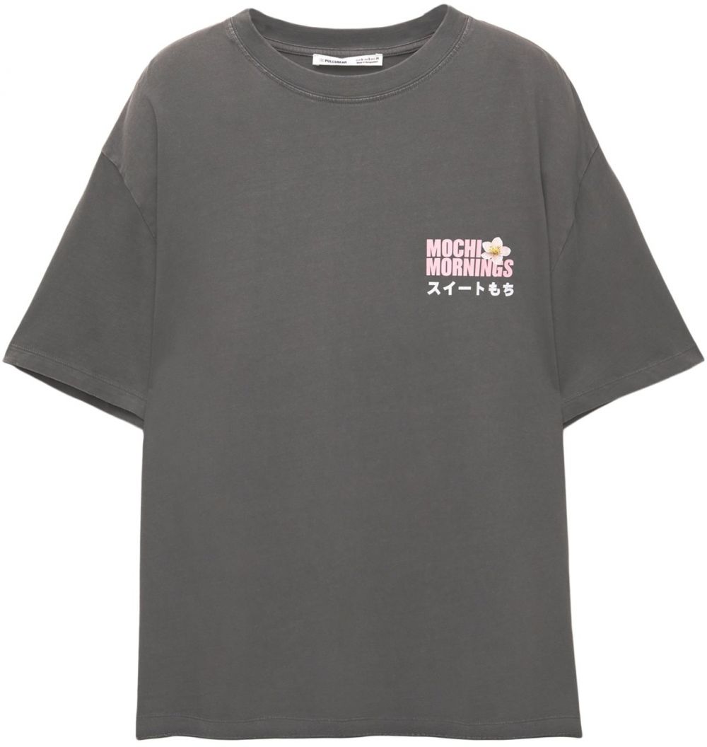 Pull&Bear Tričko 'MOCHIS'  tmavosivá / limetová / rosé / jasne červená
