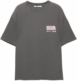 Pull&Bear Tričko 'MOCHIS'  tmavosivá / limetová / rosé / jasne červená