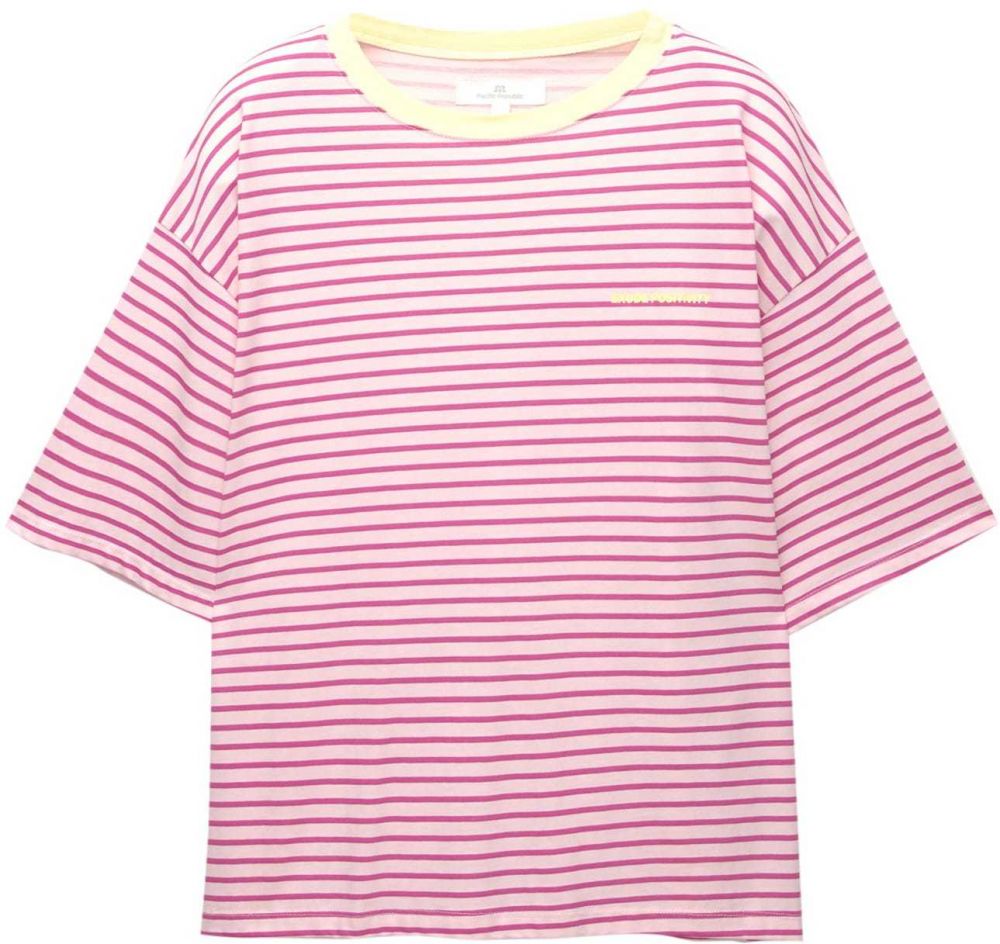 Pull&Bear Tričko  žltá / tmavoružová / biela