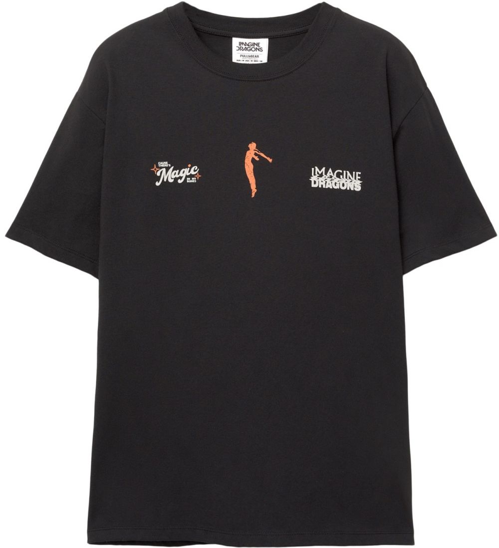 Pull&Bear Tričko 'IMAGINE DRAGONS'  antracitová / oranžová / biela