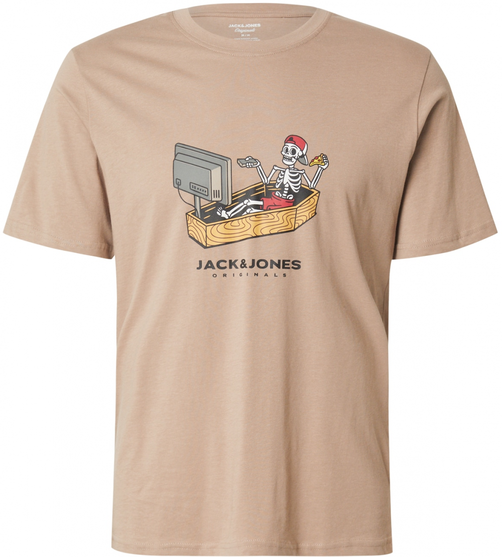 JACK & JONES Tričko 'JORSKULL'  svetlohnedá / žltá / sivá / biela