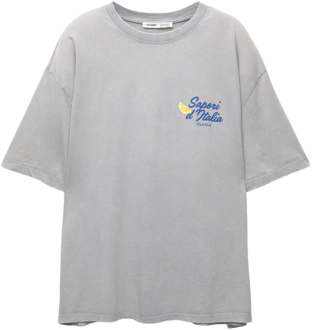 Pull&Bear Tričko 'HELADO LIMON'  modrá / svetlosivá / tmavooranžová / biela