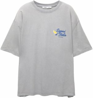 Pull&Bear Tričko 'HELADO LIMON'  modrá / svetlosivá / tmavooranžová / biela