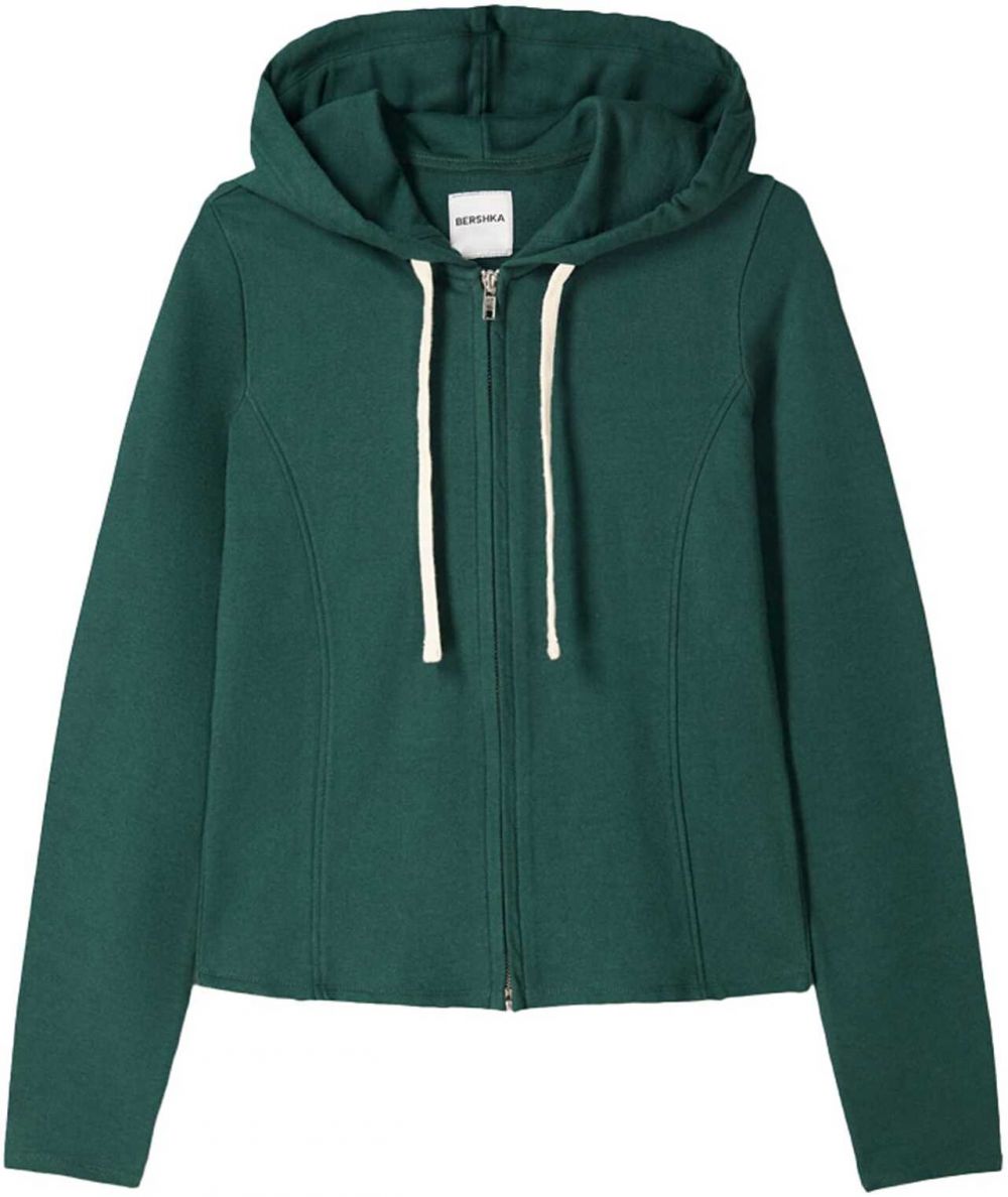 Bershka Tepláková bunda  tmavozelená