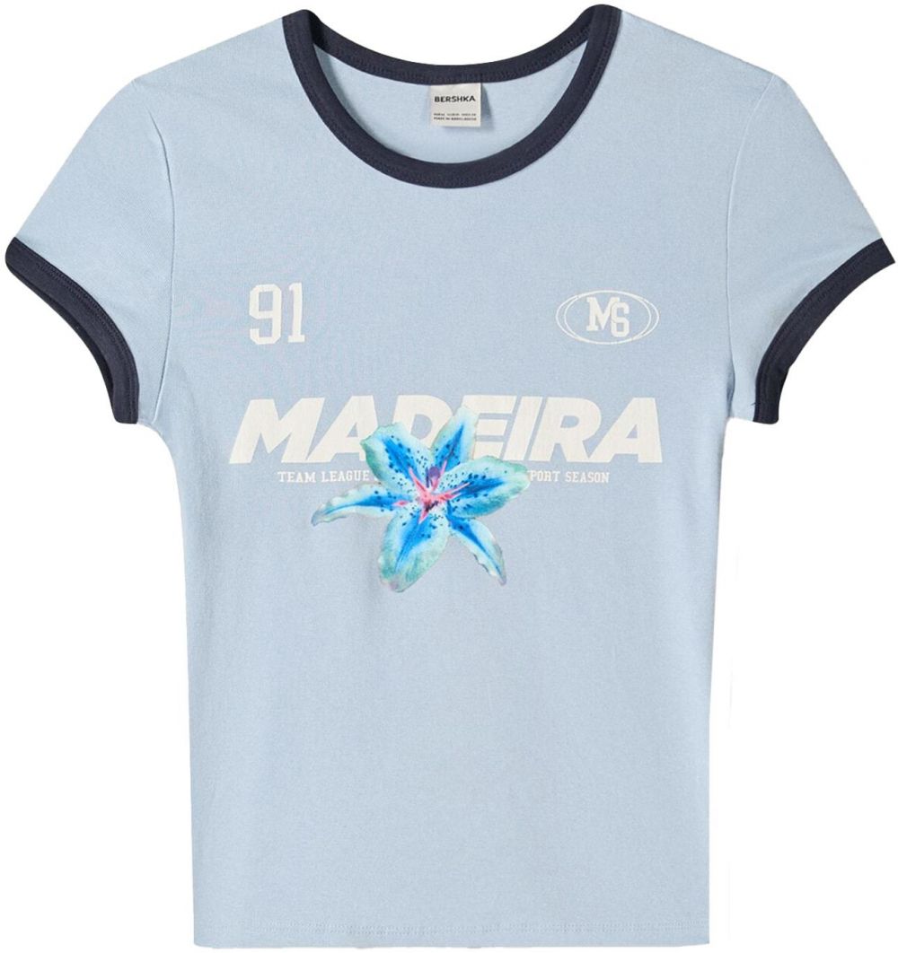 Bershka Tričko  námornícka modrá / svetlomodrá / ružová / biela