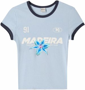 Bershka Tričko  námornícka modrá / svetlomodrá / ružová / biela