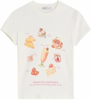 Bershka Tričko  krémová / nebielená / lososová / ružová