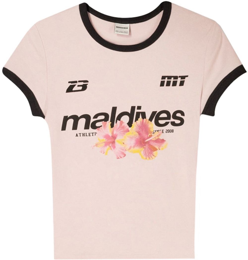 Bershka Tričko  žltá / púdrová / staroružová / čierna