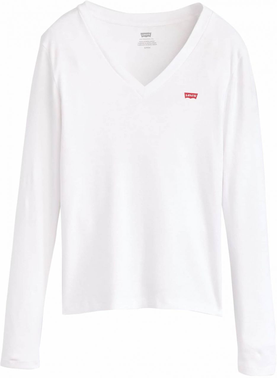 LEVI'S ® Tričko 'Essential Housemark Long Sleeve V-Neck Tee'  červená / biela