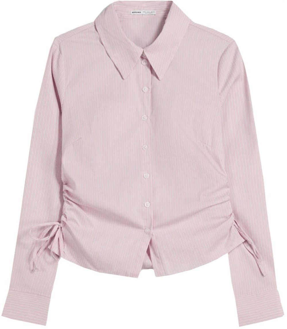 Bershka Blúzka  svetlosivá / svetloružová / biela