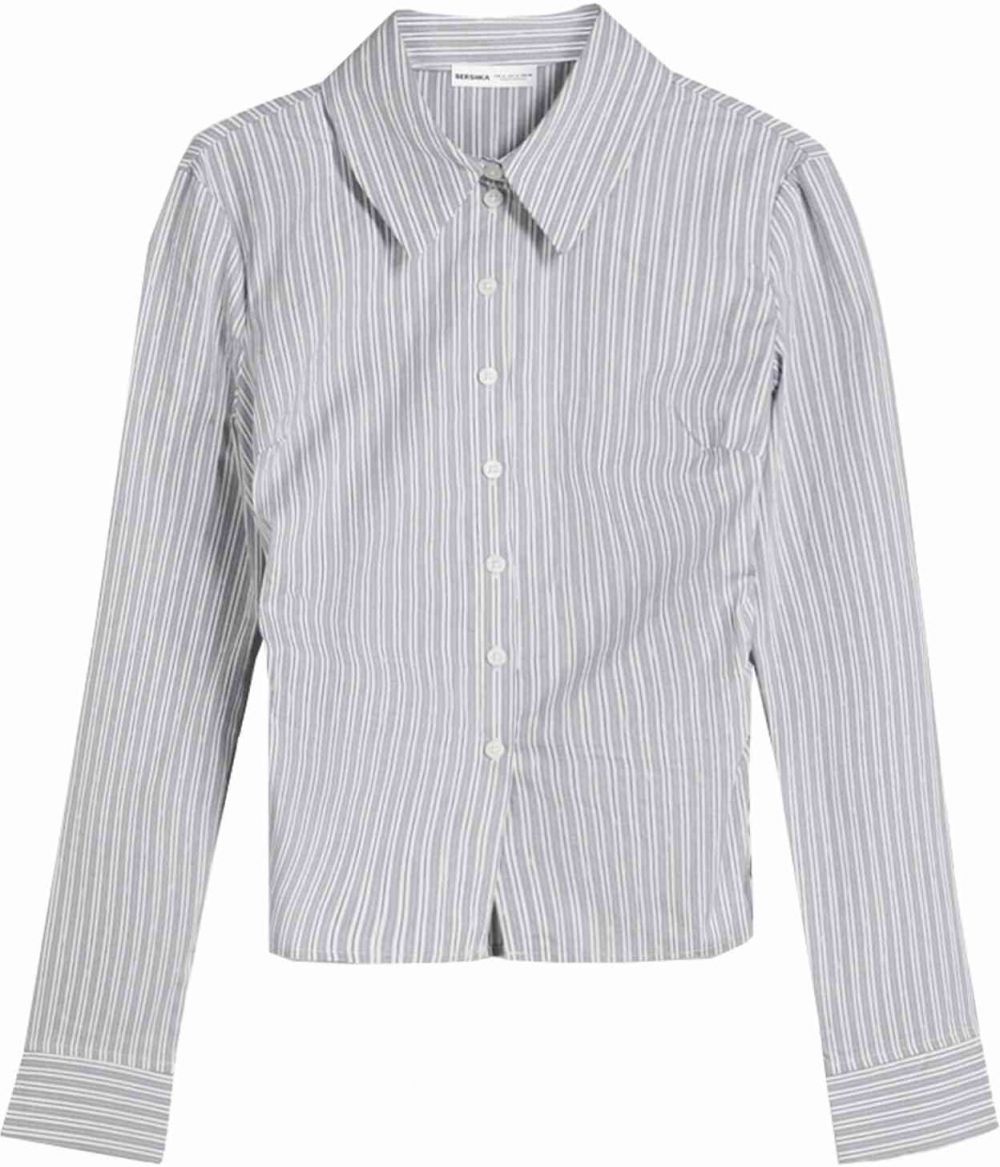 Bershka Blúzka  sivá / biela