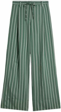 Bershka Plisované nohavice  tmavozelená / biela