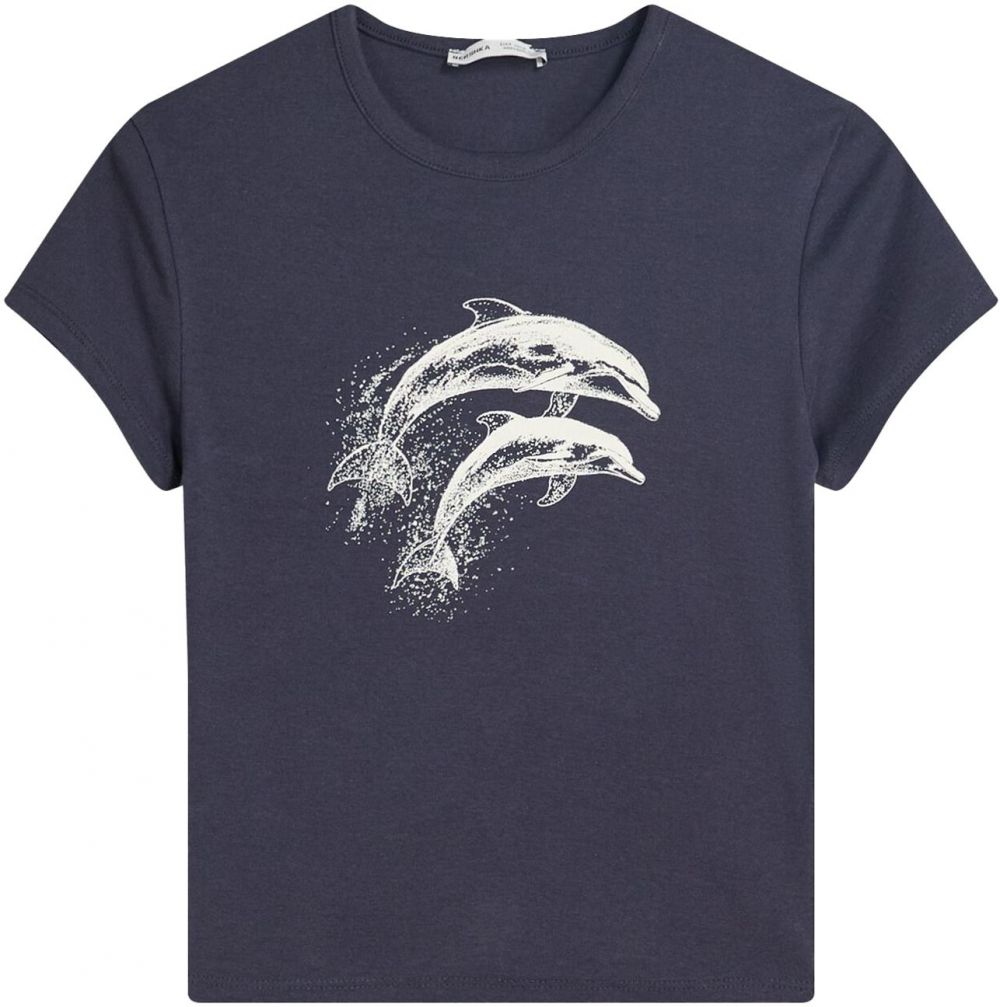 Bershka Tričko  námornícka modrá / biela