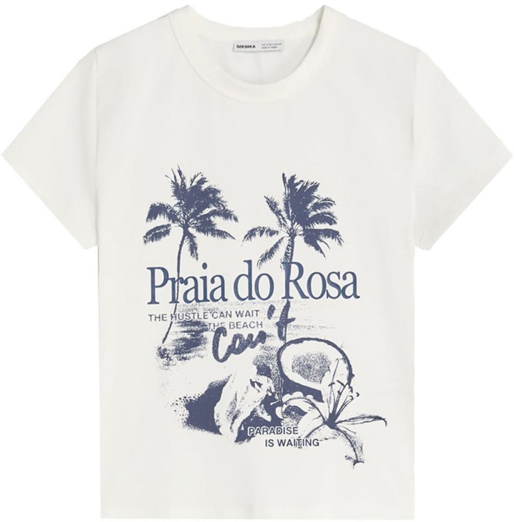 Bershka Tričko  námornícka modrá / šedobiela