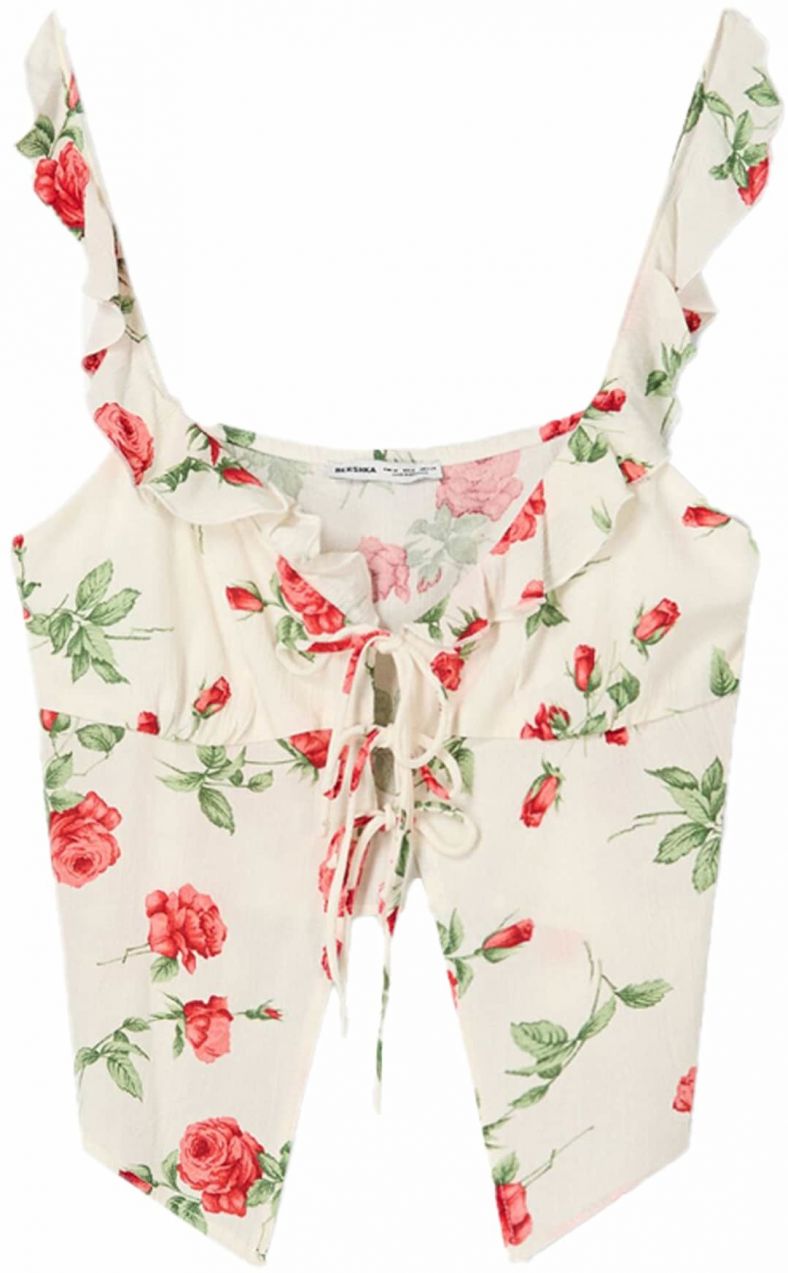Bershka Top  zelená / ružová / červená / biela