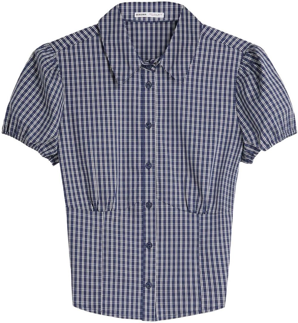 Bershka Blúzka  námornícka modrá / modrosivá / biela