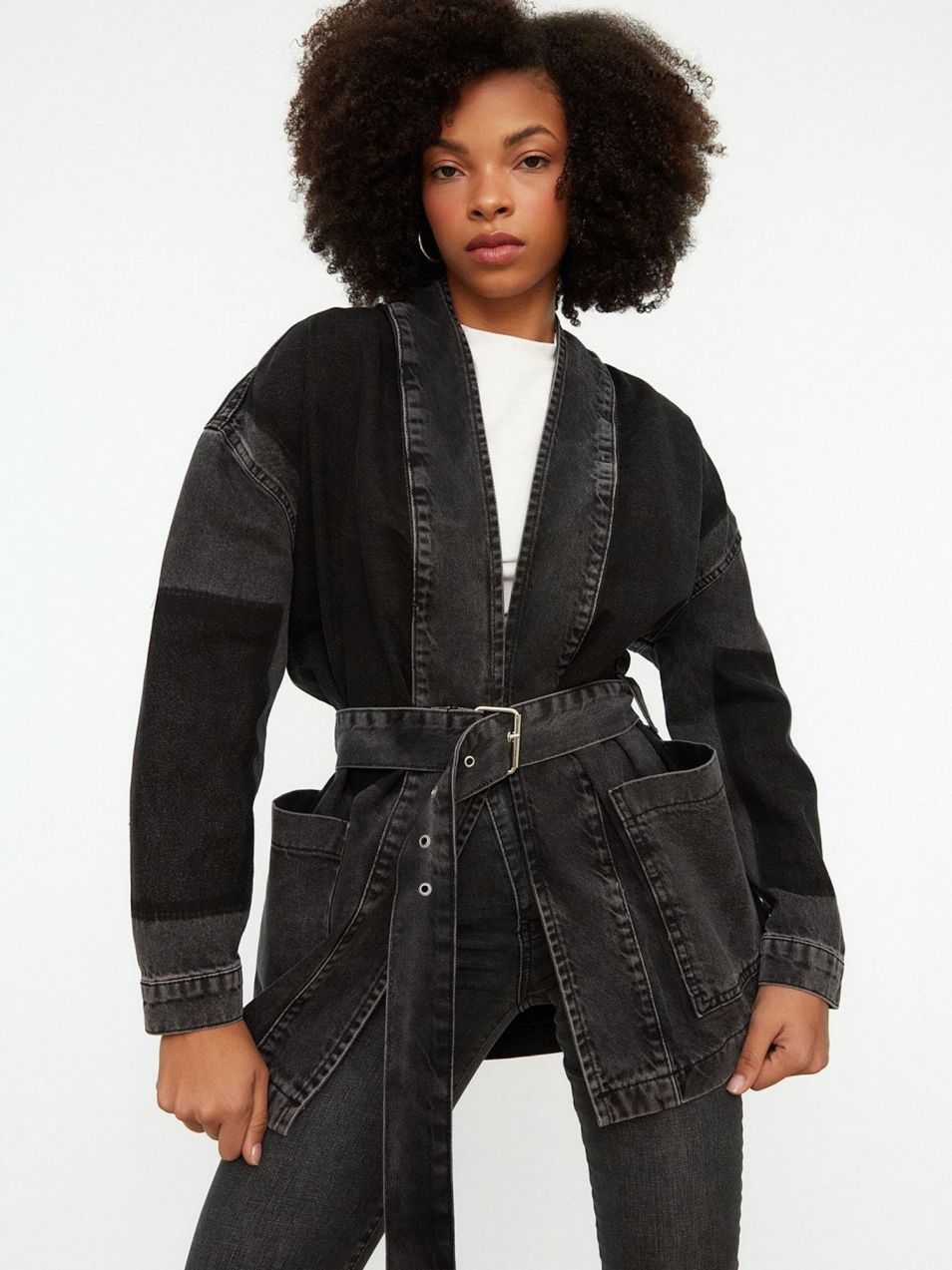 Trendyol Prechodná bunda  sivý denim