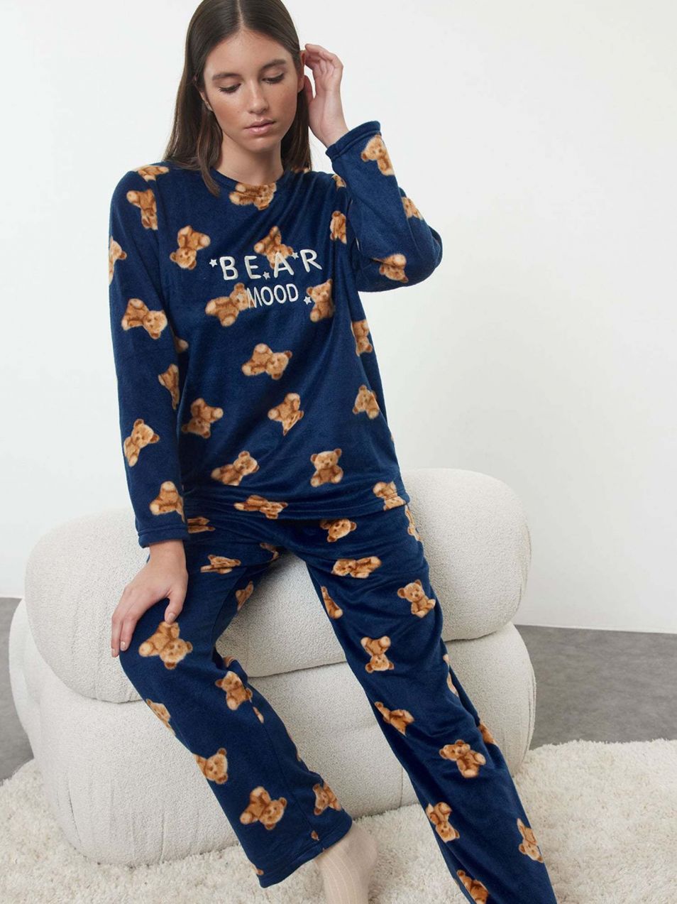 Trendyol Pyžamo  indigo / karamelová / svetlohnedá / biela