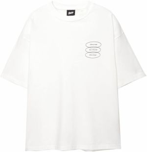 Pull&Bear Tričko 'GHOST MODE'  rosé / čierna / biela