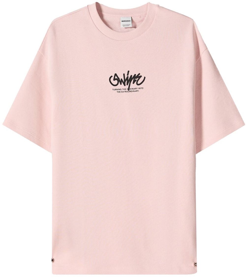 Bershka Tričko  rosé / čierna