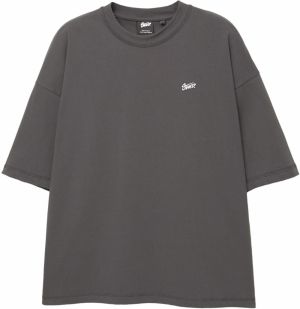 Pull&Bear Tričko  tmavosivá / biela