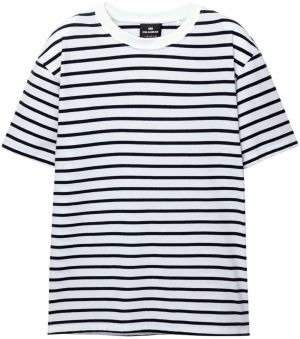 Pull&Bear Tričko  tmavomodrá / biela
