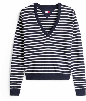 Tommy Jeans Sveter 'Essential'  námornícka modrá / biela