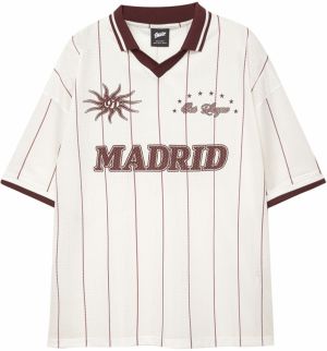 Pull&Bear Tričko 'STWD'  burgundská / biela ako vlna