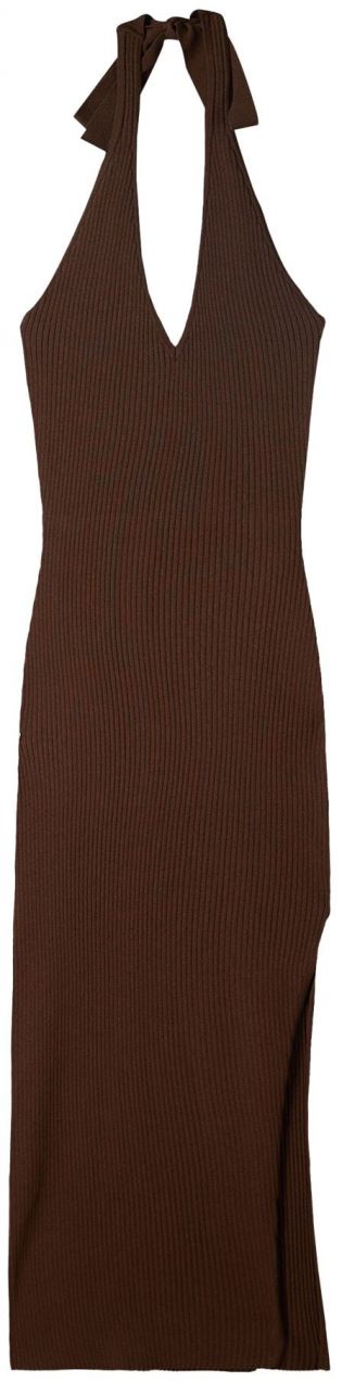 Bershka Pletené šaty  tmavohnedá