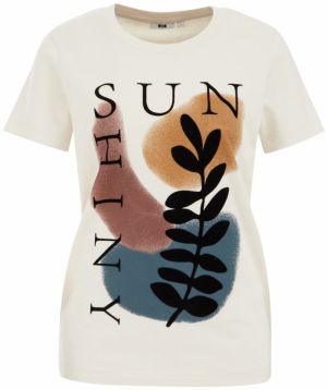 WE Fashion Tričko  svetlobéžová / modrá denim / oranžová / čierna