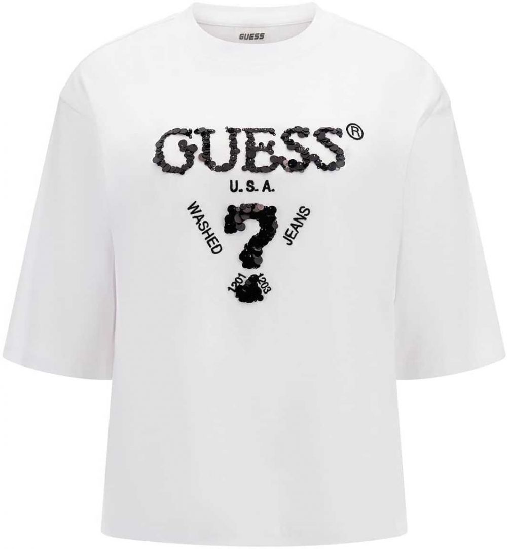 GUESS Tričko 'AURELIE'  čierna / biela