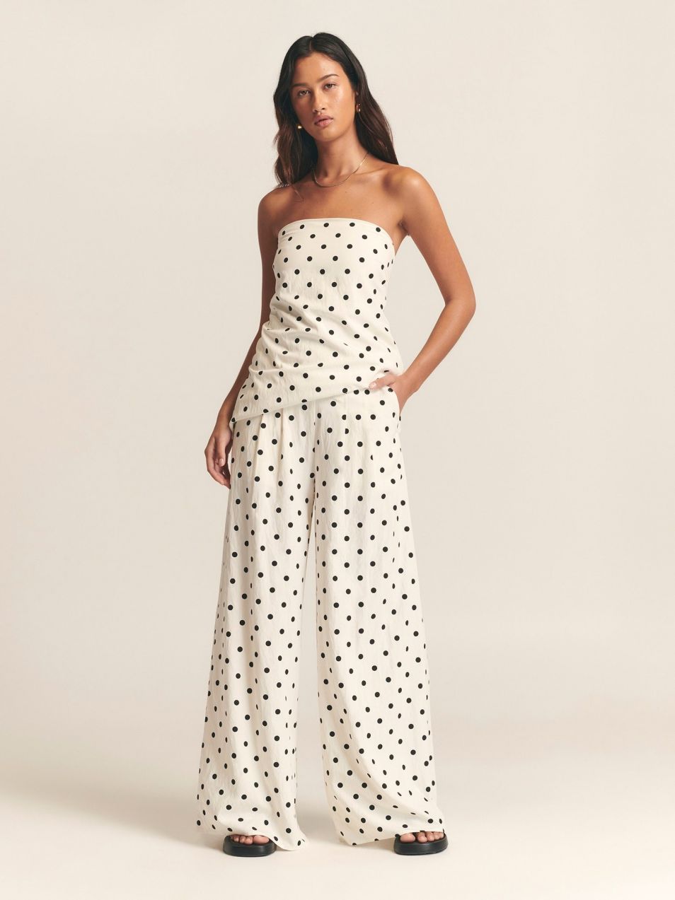 St MRLO Nohavice 'SEB WIDE LEG PANTS'  čierna / biela